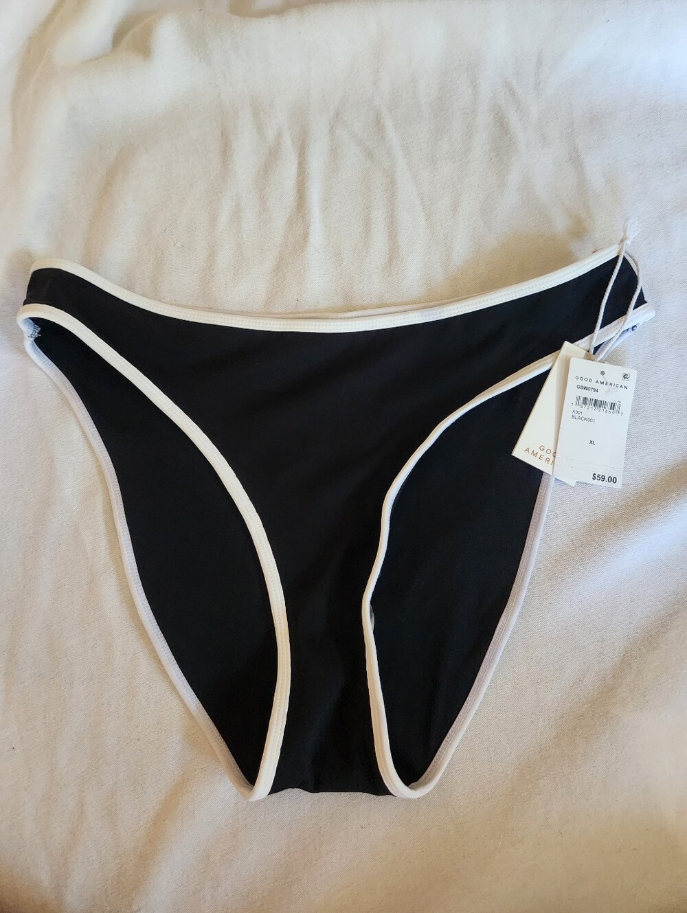 Good American NWT Black Bikini Bottom White Trim Contrast Swim Bottom XL